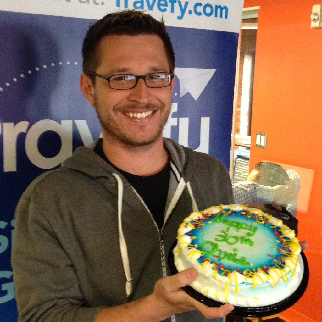 Chris & his birthday cake at Travefy HQ